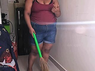 Is My Friend's Wife Getting Horny On A Sex Call While She Cleans The House?