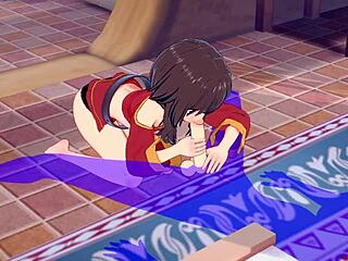 Megumin in cosplay gets handjob and blowjob