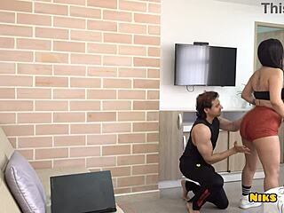 sister-in-law licks brother-in-law's ass then gets her ass and pussy fucked