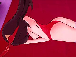 Amber in bikini gives footjobs in 3D hentai.