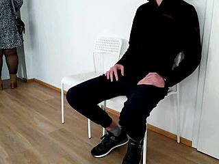 The sexy milf stranger jerked me off in the reception room.