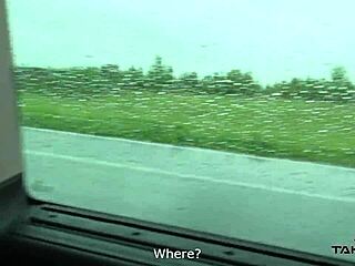 Rain helped me get this cool brunette into my van for wild fun! 😜