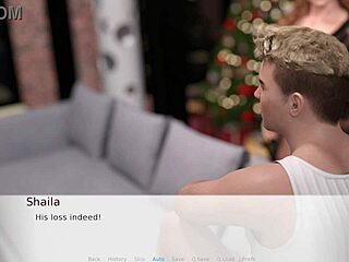 Shaved pussy gets cumshot on big tits during Christmas night play.