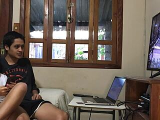 Brunette milf ela gets bent over and fucked hard with monster cock during game time