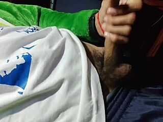 A young guy with a large penis ejaculates in several streams.