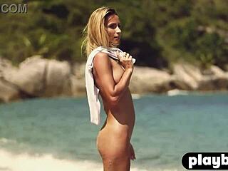 blonde milf cara mell poses hot and naked on the beach