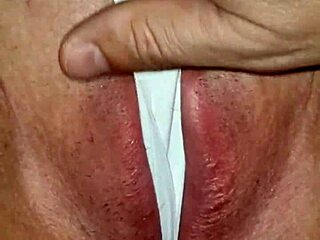 hiden behind her gorgeous cameltoe i found her tiny 18+ clit i play with till she cums