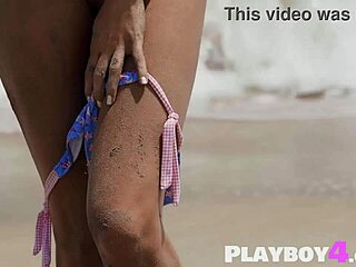 Beautiful teen model nicole fox posing on the beach showing natural body