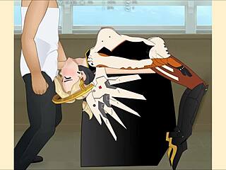 Overwatch mercy bent over for deepthroat and doggystyle hentai