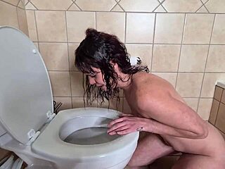 check out this petite teen humiliating herself in the toilet