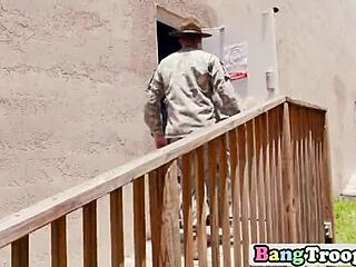 Military Group in Uniform Gives Interracial Handjob to Gay Soldier