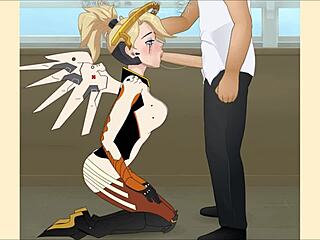 Overwatch mercy bent over for deepthroat and doggystyle hentai