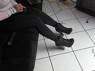 Resting Her Boots On My Cock And Balls