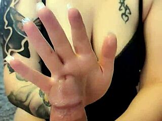 Girlfriend Uses Palms to Make Tattooed Guy Cum in Homemade Scene