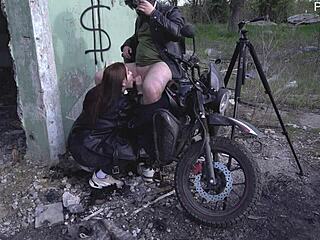 hot milf dominates outdoor public masturbation with monster cock handjob