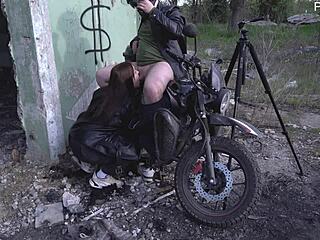 hot milf dominates outdoor public masturbation with monster cock handjob