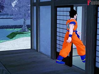 Chichi gets stuck in kitchen in Dragon Ball Z hentai fantasy