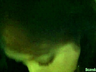 Hot babe gives close-up blowjob on stairs