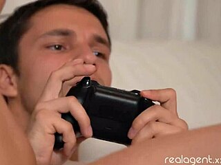 blonde babe angelika grays fucks her boyfriend while he plays video game