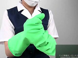 Handjob with latex gloves