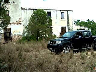 Teen boy surprises mature woman with his big presence in public outdoor setting