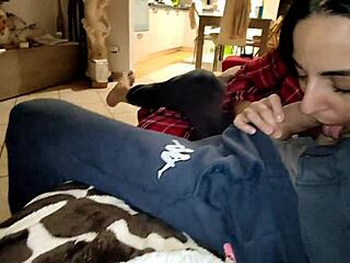 Wife Rides Friend's Big Cock in Pajamas While Husband Watches!