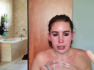 Feeling the saliva build as I deepthroat the dildo repeatedly.