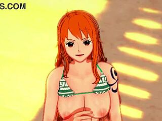 Nami gives intense handjob on beach. Joi one piece hentai.
