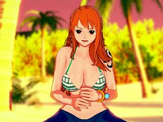 Nami gives intense handjob on beach. Joi one piece hentai.