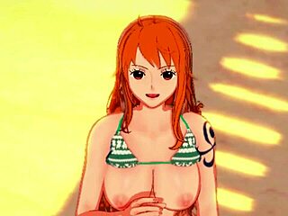 Nami gives intense handjob on beach. Joi one piece hentai.