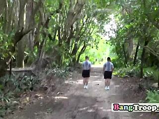 gay troopers training in the woods for a public gangbang