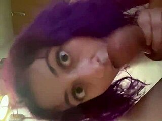 i see purple haired girl getting close to a man