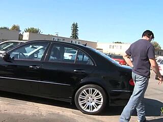 Sexy brunette mechanic, suck my cock before drilling your shaved pussy?