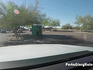 Mature Blonde Sucks Multiple Cocks at Public Porta Potty Gloryhole