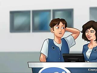 Manager's daughter caught behind the front desk at work in summertime saga