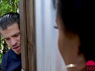 demi sutra scopes out her stepsis, leading to interracial cumshot on big ebony ass.