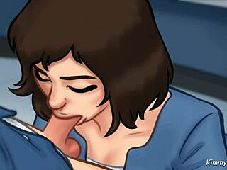 Manager's daughter caught behind the front desk at work in summertime saga