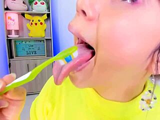 Ever Seen Lila Jordan Brush Her Teeth With Saliva Fetish And Huge Tongue?