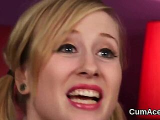 foxy babe gets cumshot on her face swallowing all the semen