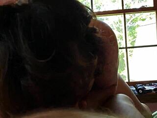 hot mature wife in lingerie sucks husband's friend cock, gets cum in mouth