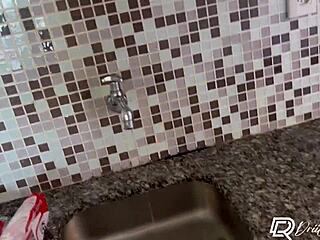 Milf Brunette Rides Ass and Gets Fisted in Homemade Kitchen Facial