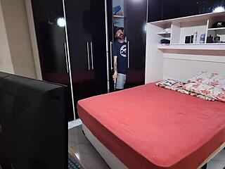 Prank with Blindfolded Wife Hiding Friend in Closet During Surprise