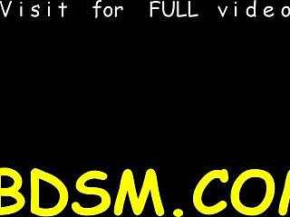 chick shackled in bdsm contest, sucking and fucking cock roughly.