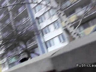 natural euro amateur sucks blowjob fucks creampie in public pickup