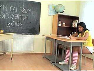 Exotic teen sucks old man's monster cock in interracial blowjob