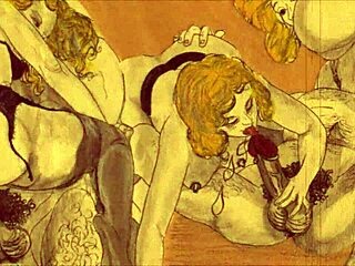 Classic Vintage Illustration Depicting Erotic Scenes In Retro Style
