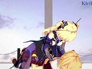 amber and aether have intense sex in genshin hentai