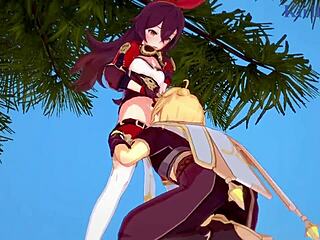 amber and aether have intense sex in genshin hentai