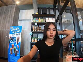 Young Thai cutie feels emotional during blowjob and pussy fucking session.