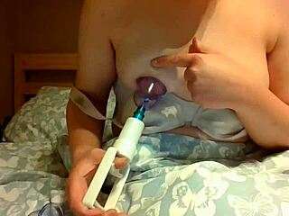 Playing with my big tits and sucking nipples